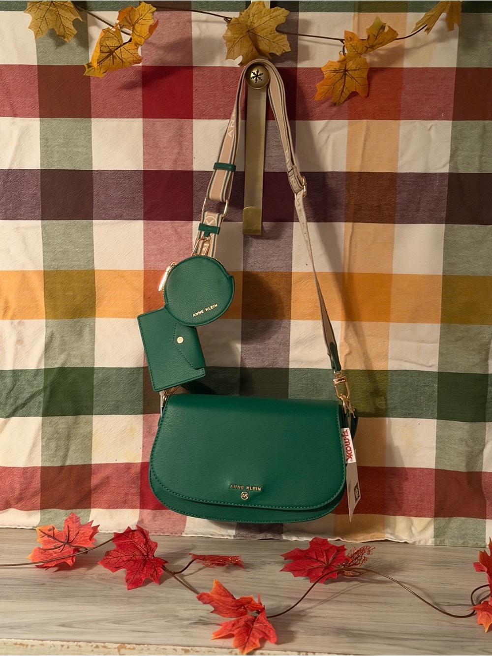 Anne Klein Emerald Green Crossbody Saddle Bag with Coin Pouch